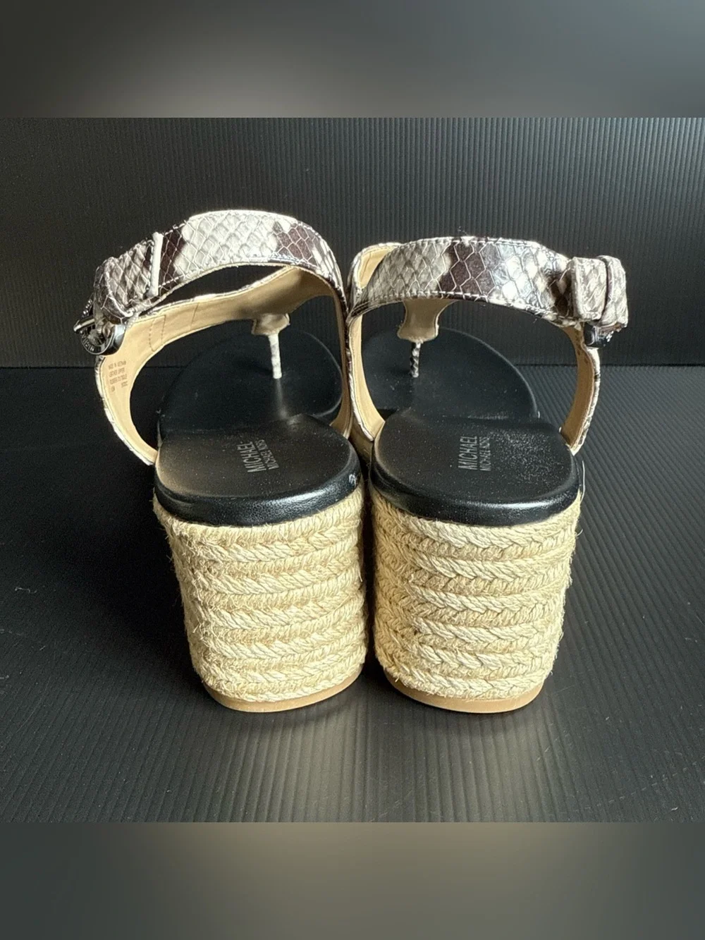 NIB Michael Kors Laney Thong Embossed Leather Espadrille Sandal Women’s Size 9.5